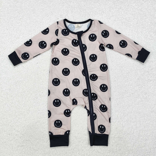 BAMBOO RTS NO MOQ ETA 5/7days Arrived LR1434 Modal smiley face light color zipper long-sleeved jumpsuit