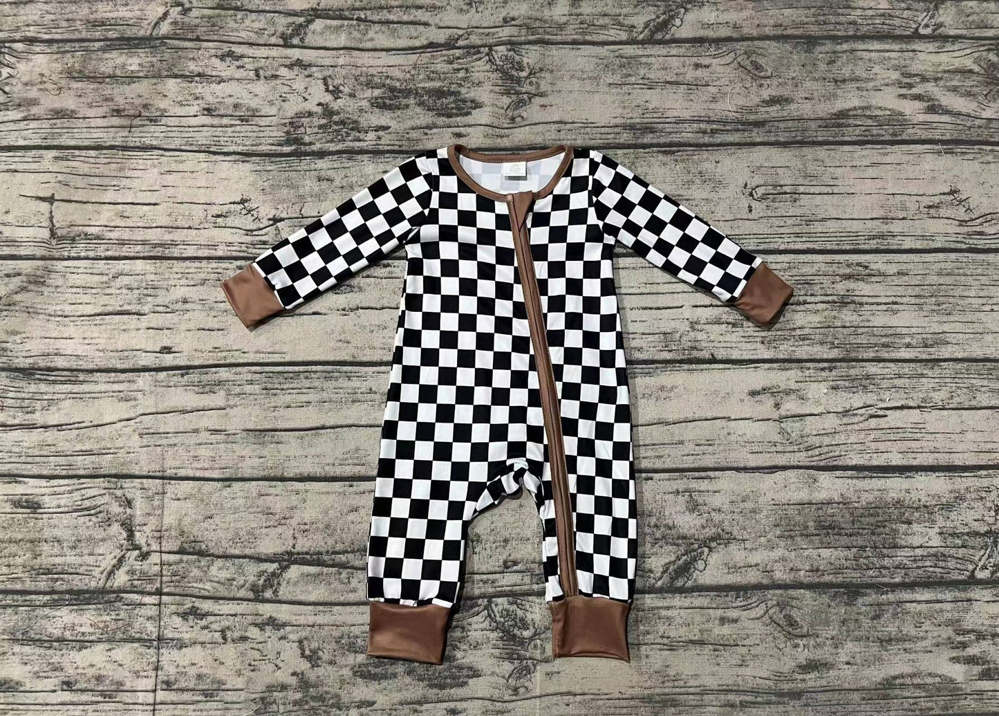 no moq sales LR1436 pre-order baby boys clothes black and white grid long Sleeve Romper