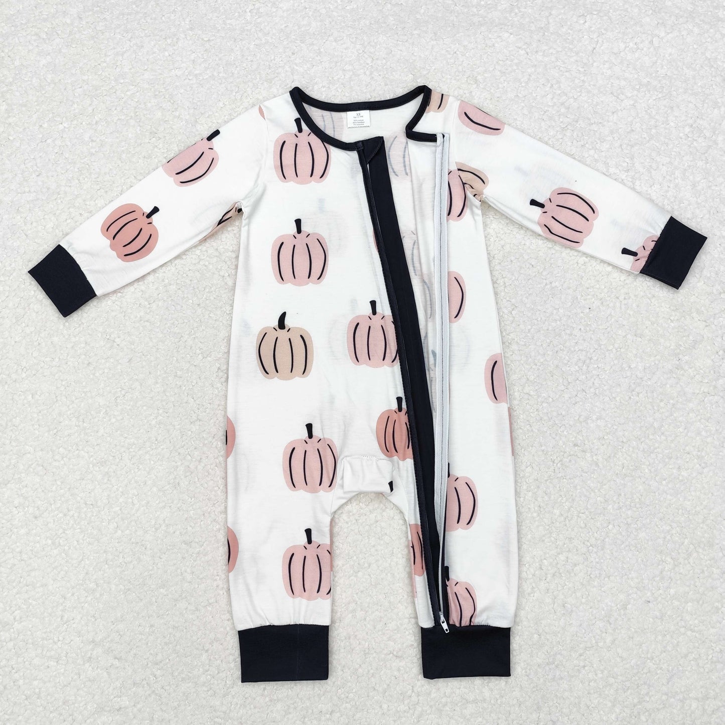 BAMBOO RTS NO MOQ ETA 5/7days LR1437 Modal pumpkin black and white zipper long sleeve jumpsuit