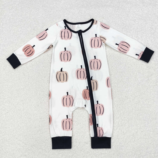 BAMBOO RTS NO MOQ ETA 5/7days LR1437 Modal pumpkin black and white zipper long sleeve jumpsuit