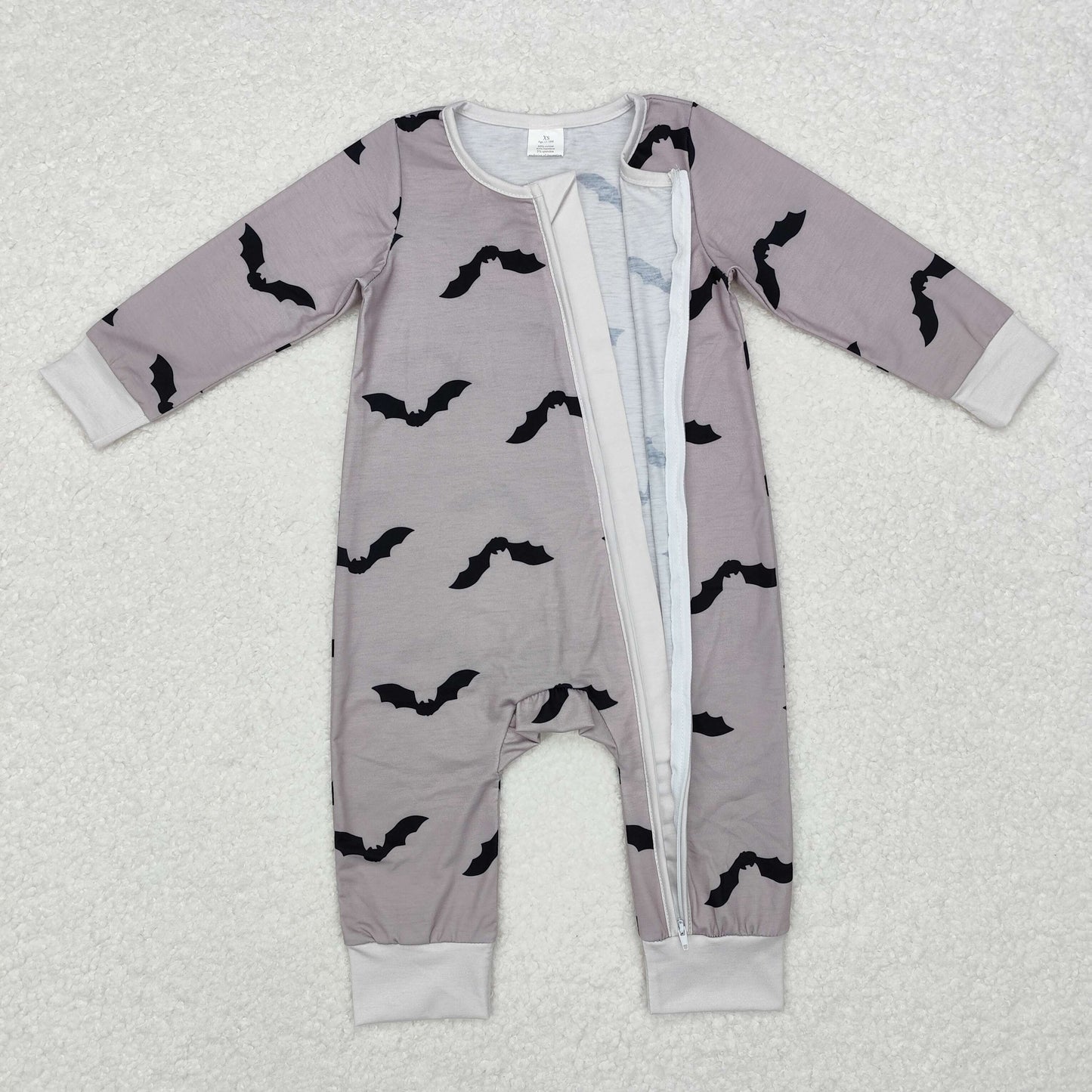 bamboo rts no moq LR1438 Modal bat gray and white zipper long-sleeved jumpsuit