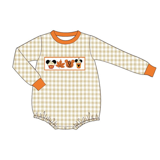 no moq sales LR1439 pre-order baby boys clothes mickey pumpkin fall orange long Sleeve Romper-2024.8.2