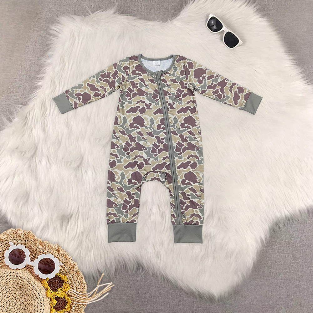RTS NO MOQ Baby boy clothes modal camouflage long Sleeve Romper Mixed Sizes