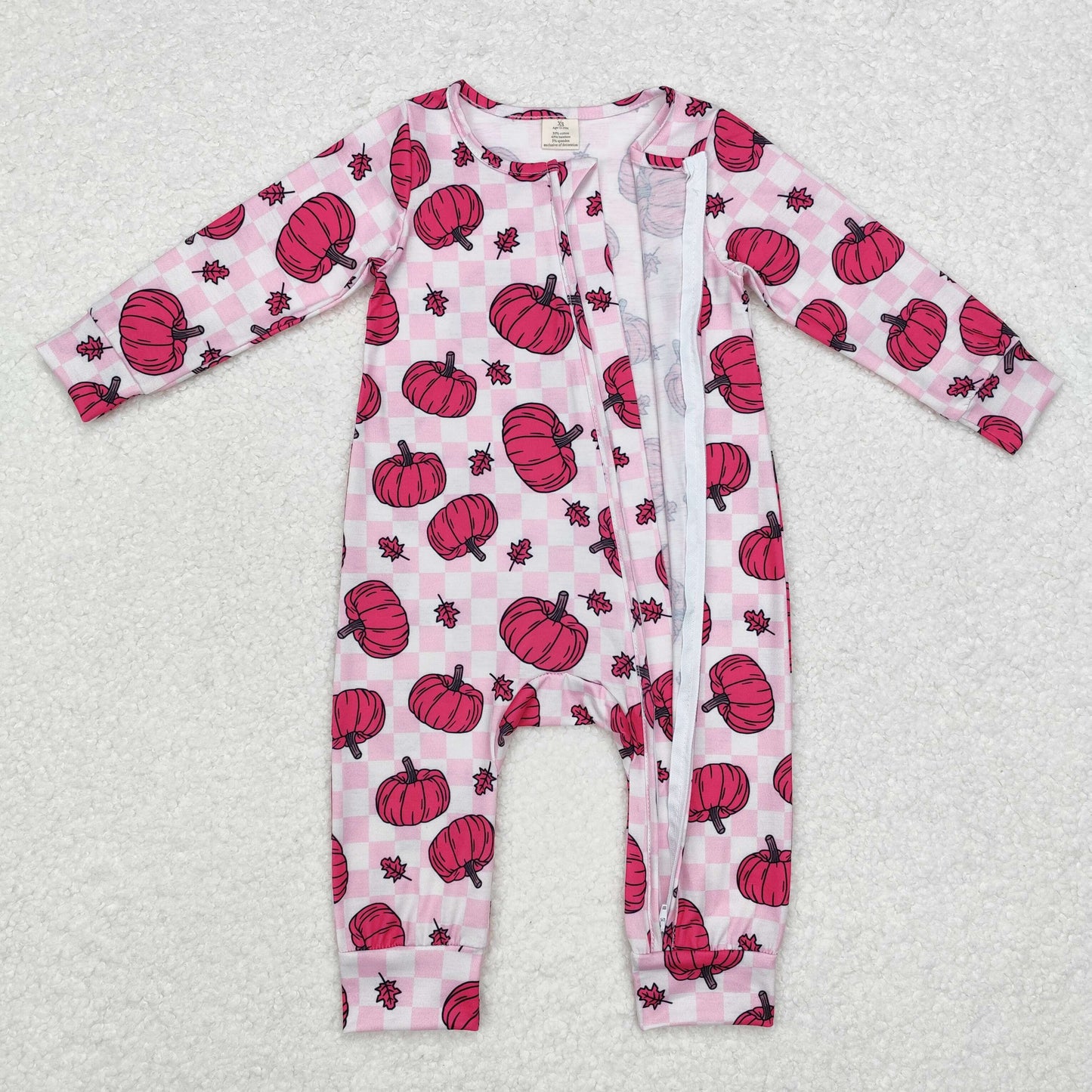 bamboo rts no moq LR1456 modal rose red pumpkin leaf plaid zipper long-sleeved jumpsuit