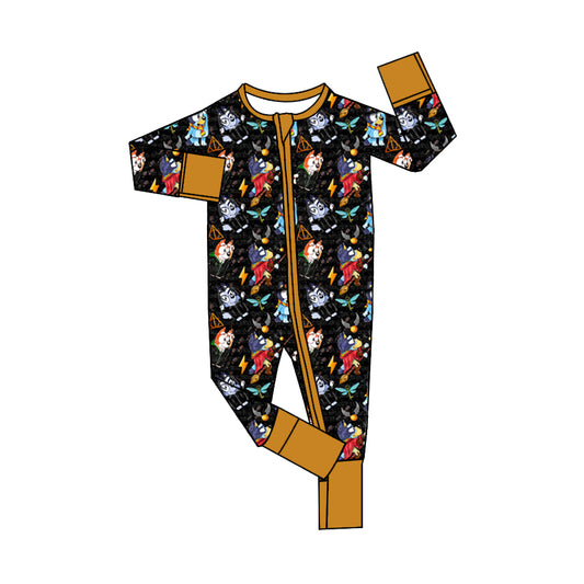 no moq sales LR1467 pre-order baby boys clothes cartoon dog black long Sleeve Romper-2024.8.6