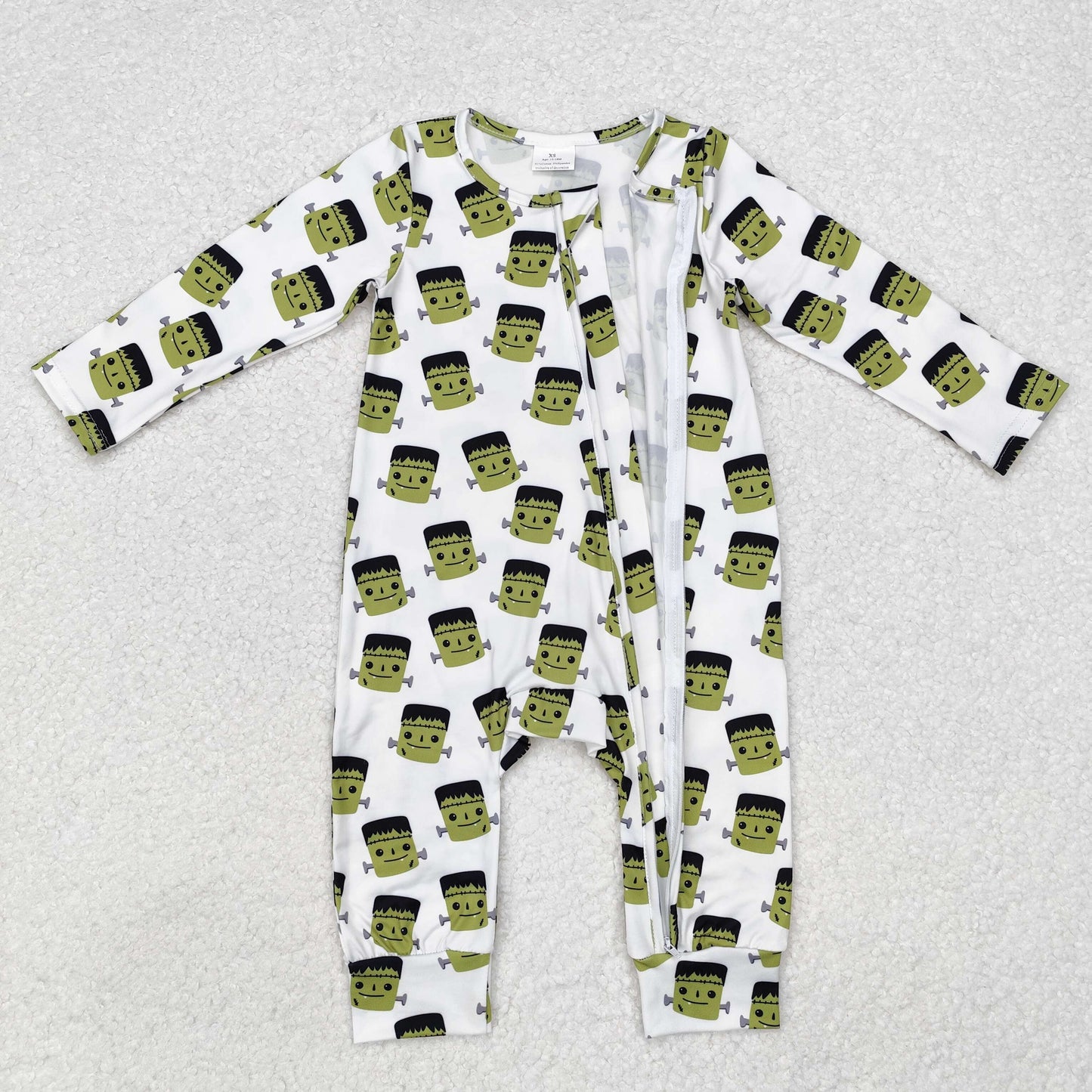 RTS NO MOQ ETA 5/7days arrived LR1471 Halloween green monster white zipper long sleeve jumpsuit