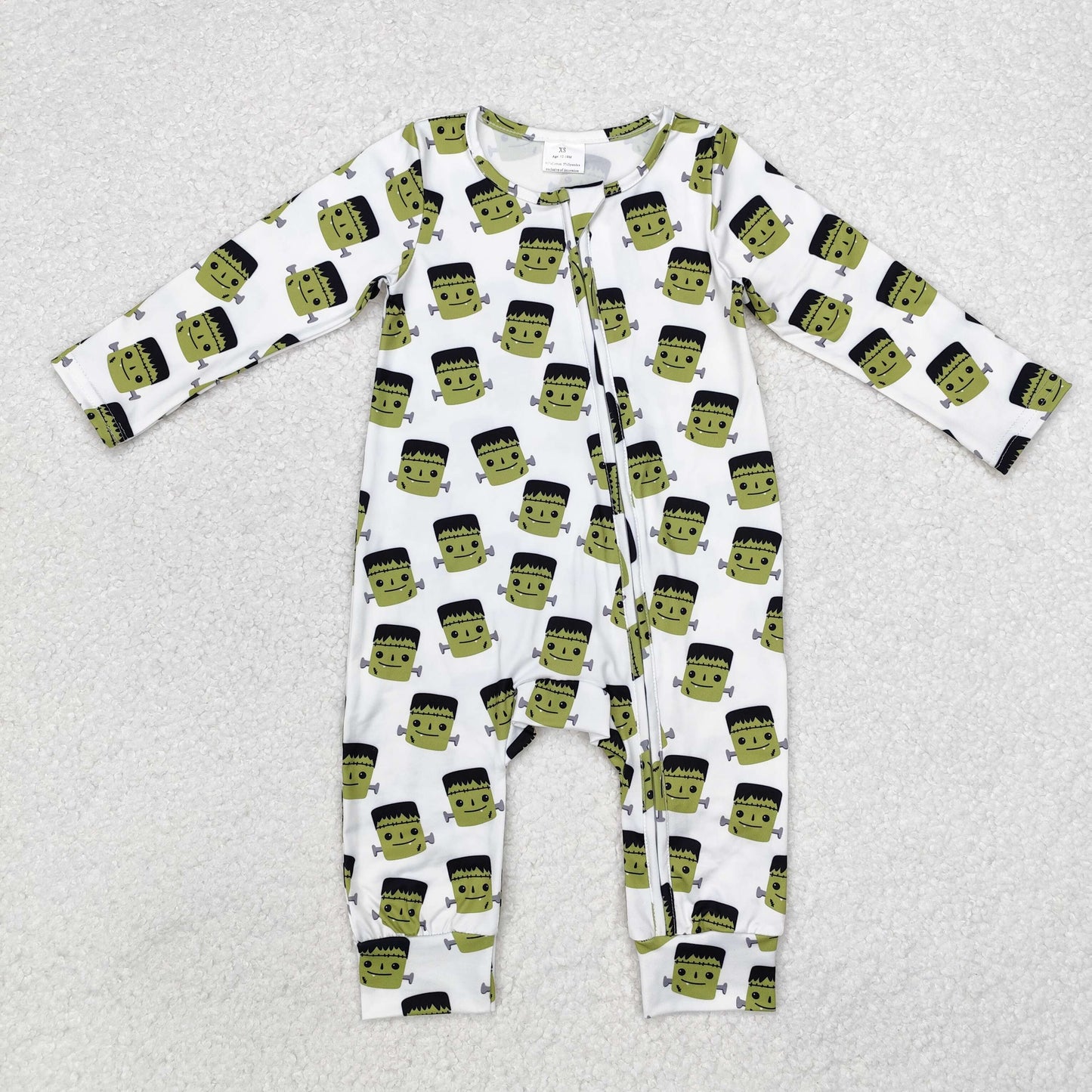 RTS NO MOQ ETA 5/7days arrived LR1471 Halloween green monster white zipper long sleeve jumpsuit