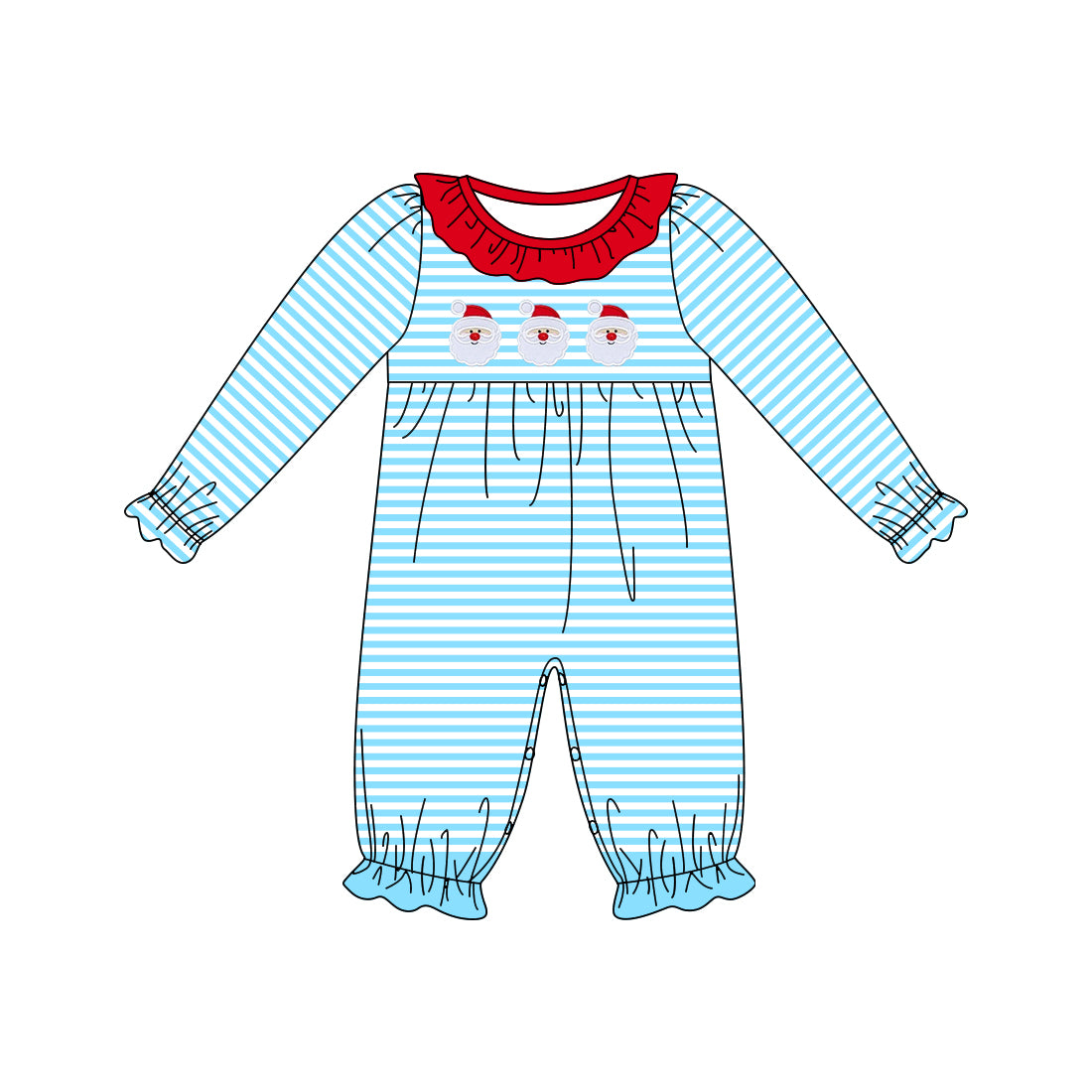 no moq sales LR1474 pre-order baby girls clothes Christmas blue striped long Sleeve Romper-2024.8.6