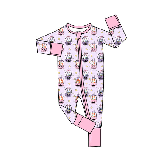 no moq sales LR1477 pre-order baby girls clothes cartoon dog pumpkin pink long Sleeve Romper-2024.8.6