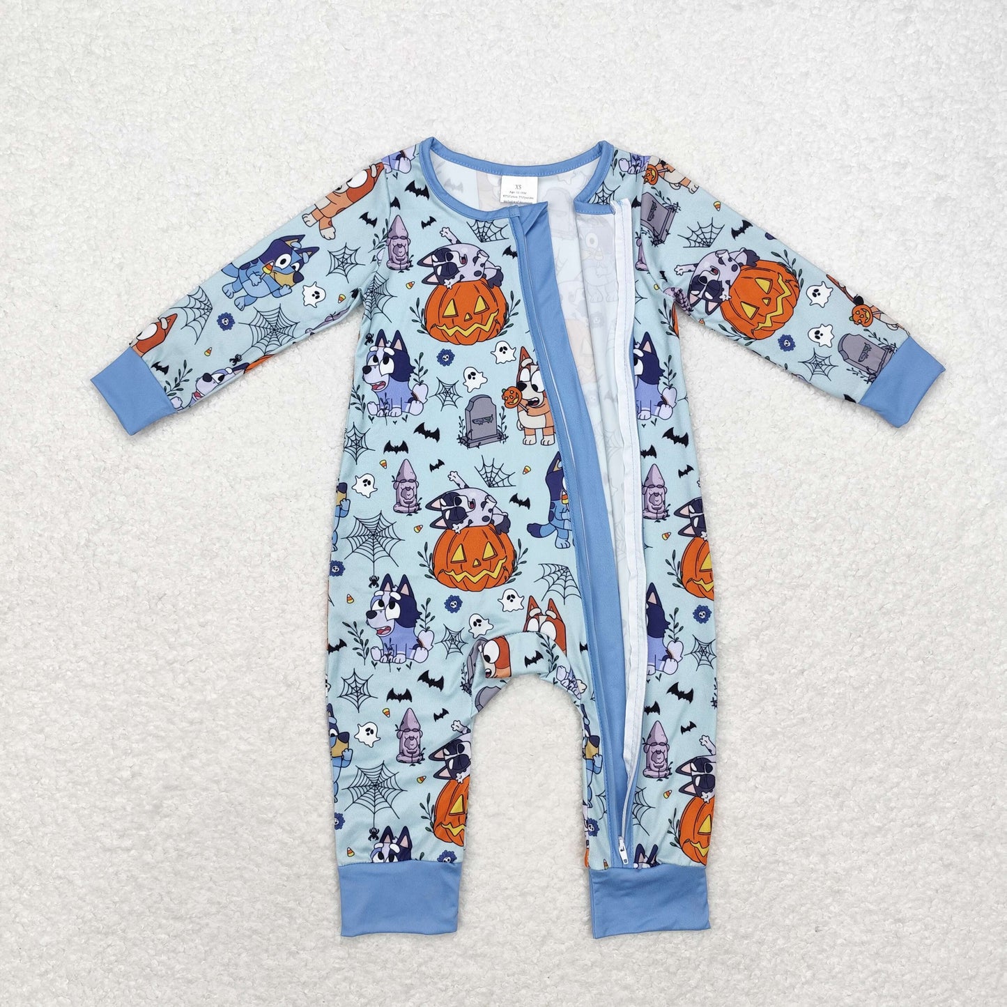 rts no moq LR1482 bluey Halloween spider web blue zipper long-sleeved jumpsuit