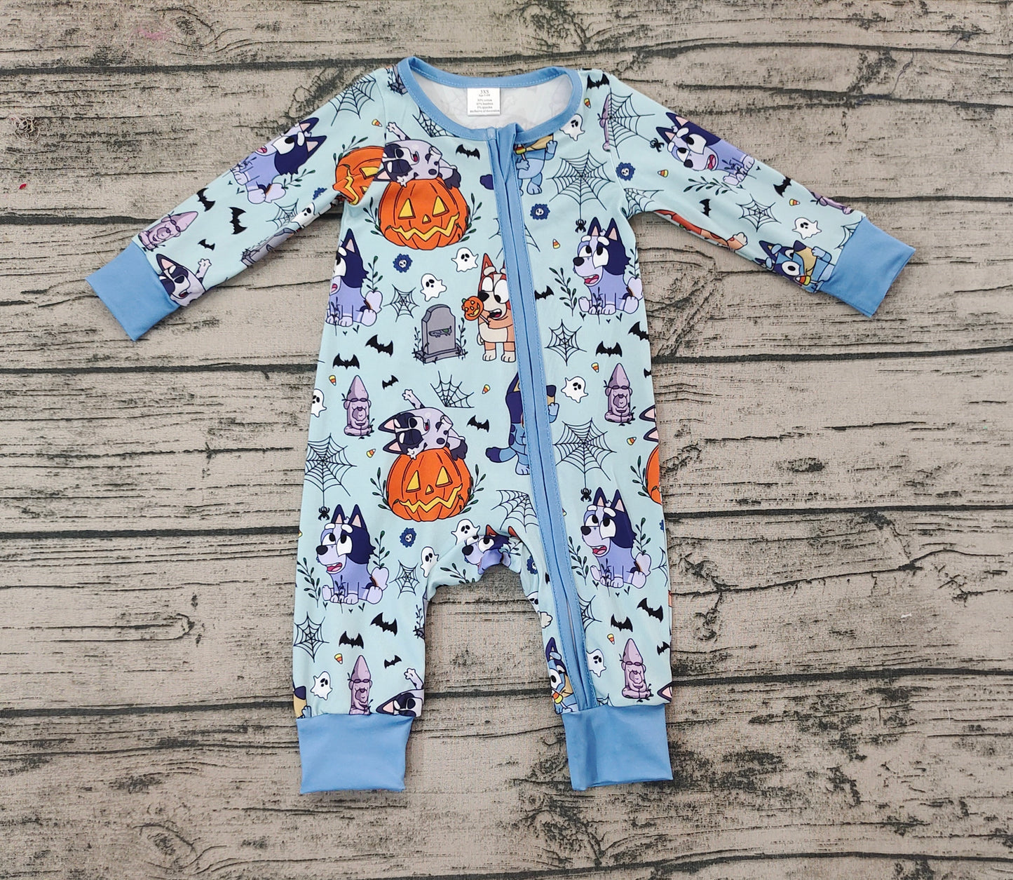 no moq sales LR1482 pre-order baby boys clothes halloween cartoon dog blue long Sleeve Romper