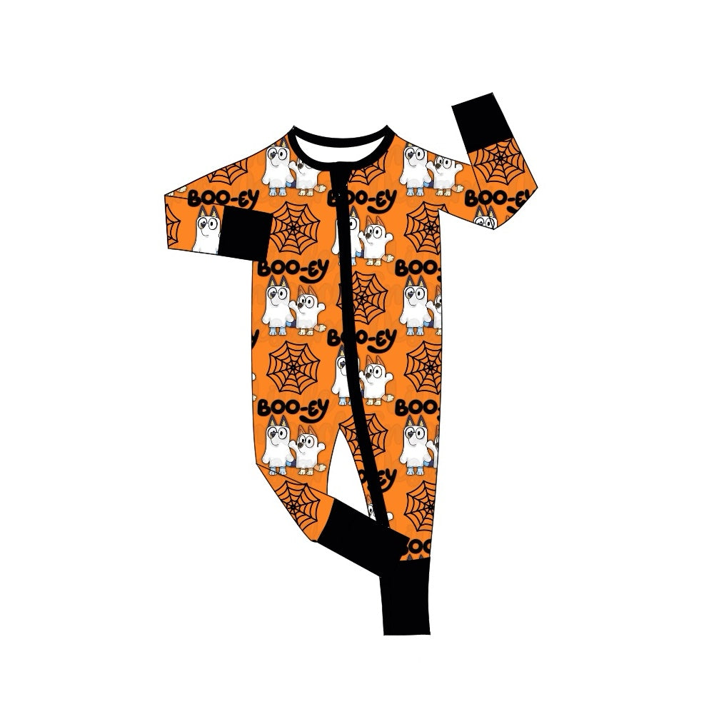 no moq sales LR1483 pre-order baby boys clothes halloween cartoon dog orange long Sleeve Romper-2024.8.7