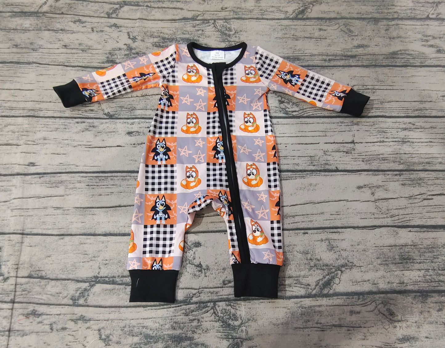 no moq sales LR1484 pre-order baby boys clothes halloween cartoon dog orange long Sleeve Romper