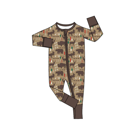 no moq sales LR1489 pre-order baby boys clothes Christmas brown long Sleeve Romper-2024.8.8