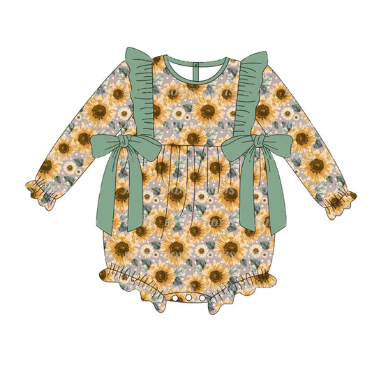 no moq sales LR1492 pre-order baby girls clothes sunflower long sleeve Romper-2024.8.9