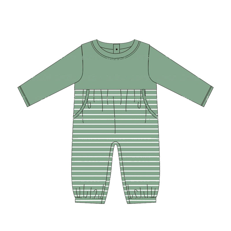 no moq sales LR1493 pre-order baby boys clothes green long sleeve Romper-2024.8.9