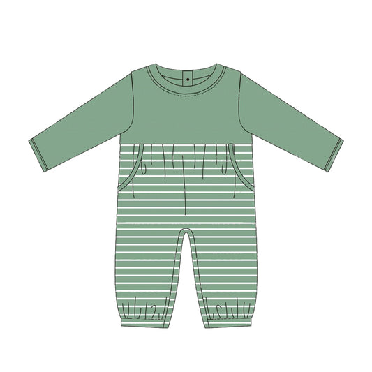 no moq sales LR1493 pre-order baby boys clothes green long sleeve Romper-2024.8.9