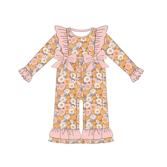 no moq sales LR1494 pre-order baby girls clothes floral orange long sleeve Romper-2024.8.9