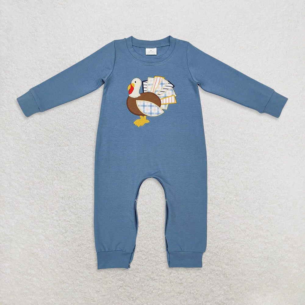 RTS Sibling baby boy girl clothes embroidery turkey plaid bow green long sleeved pants set and dress and jumpsuit and romper and top