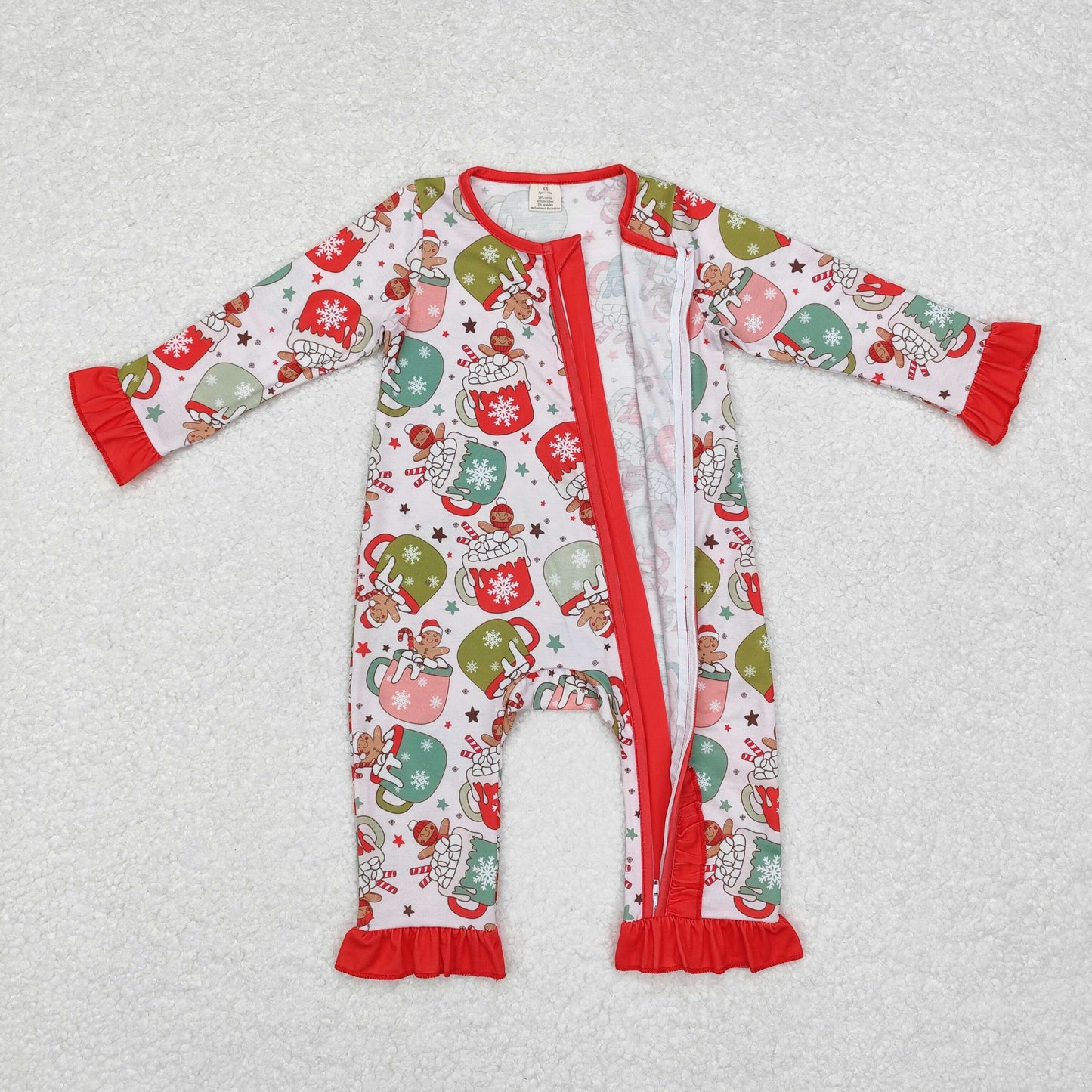 bamboo rts no moq LR1509 Modal Christmas gingerbread cup red lace zippered long-sleeved jumpsuit