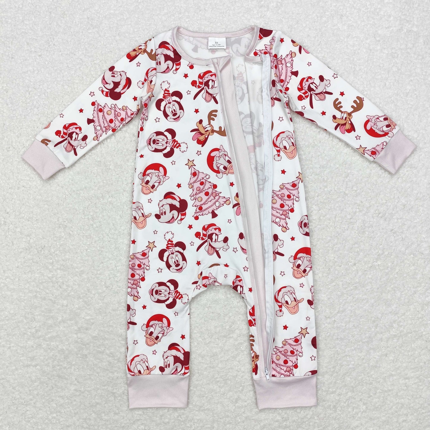 bamboo rts no moq LR1510 Modal Christmas Tree Mickey Zipper Long Sleeve Onesie