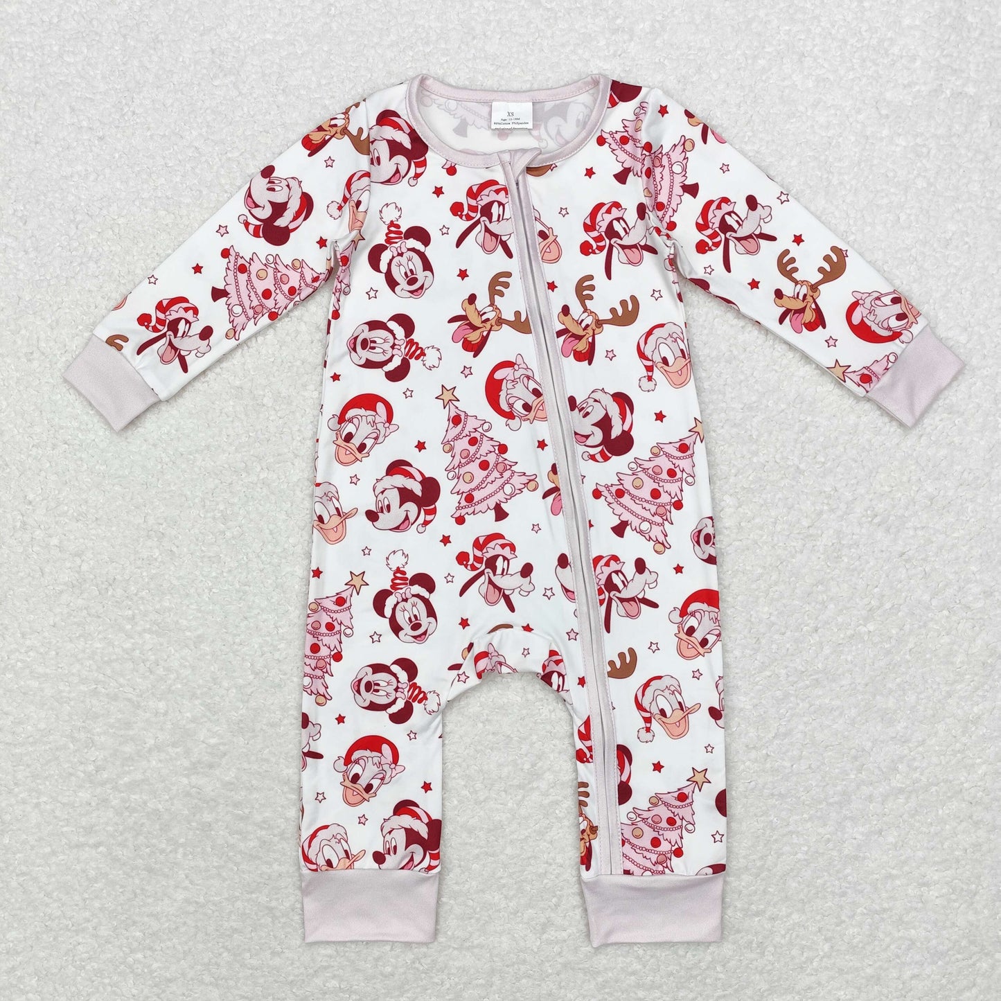 bamboo rts no moq LR1510 Modal Christmas Tree Mickey Zipper Long Sleeve Onesie