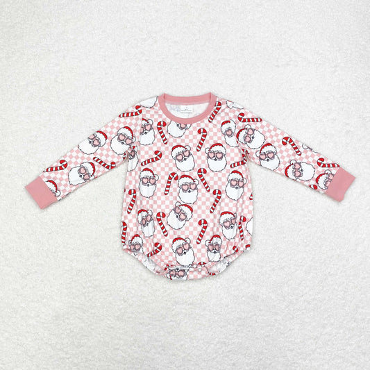 rts no moq LR1511 Santa Claus cane pink and white plaid long-sleeved jumpsuit