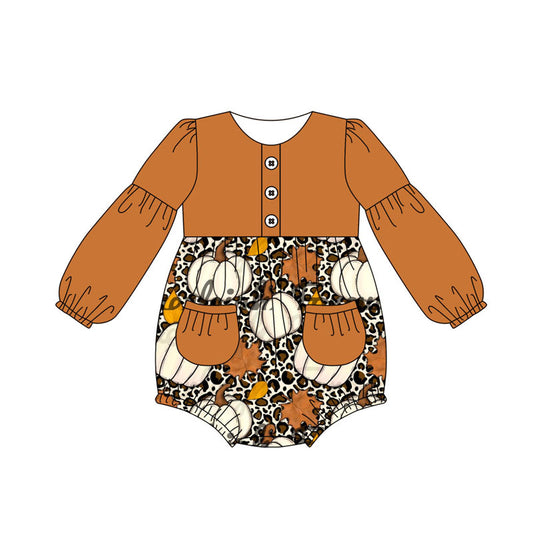 no moq sales LR1513 pre-order baby girls clothes pumpkin brown long sleeve Romper-2024.8.9