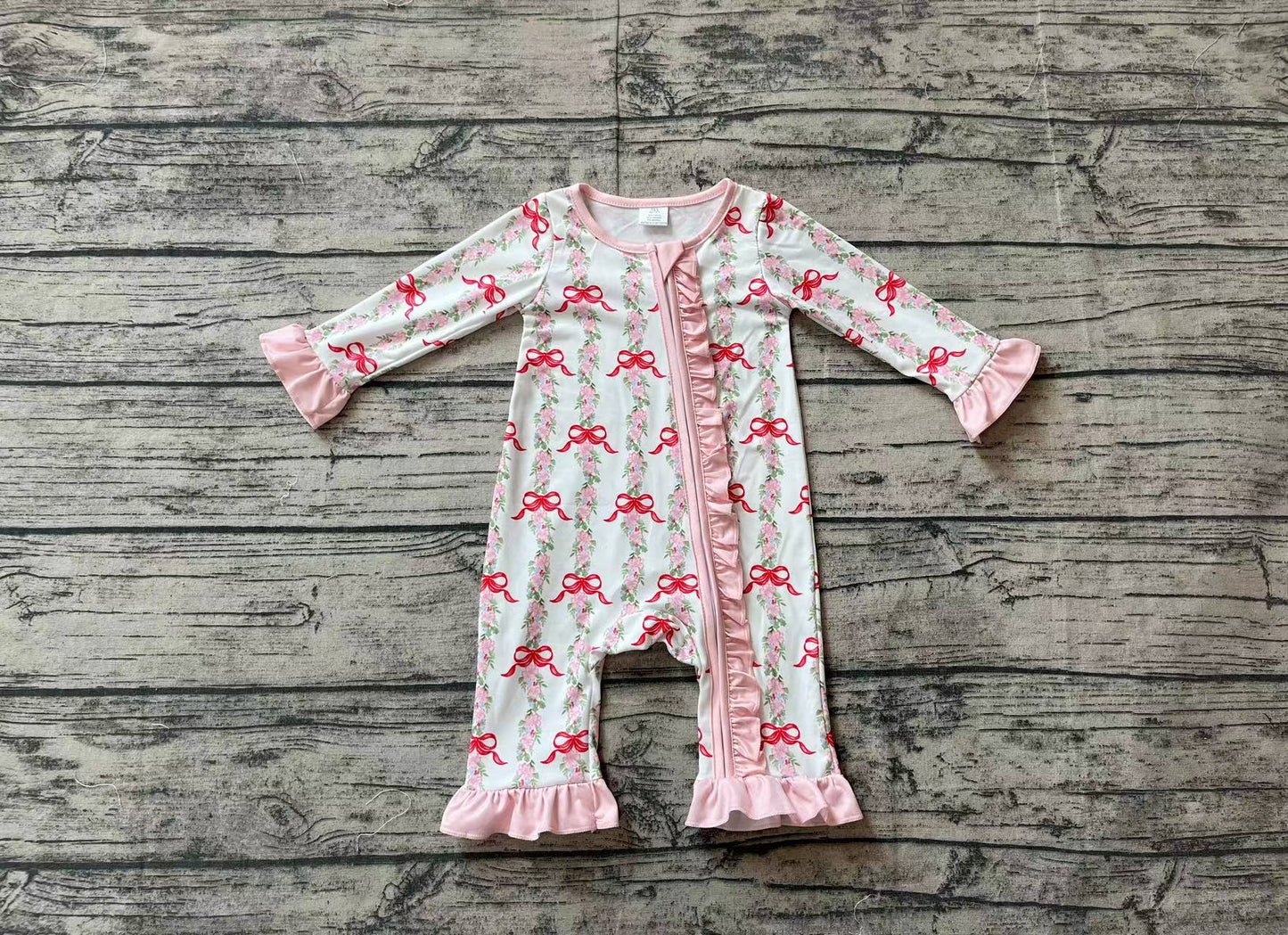 no moq sales LR1517 pre-order baby girls clothes bow pink long sleeve Romper