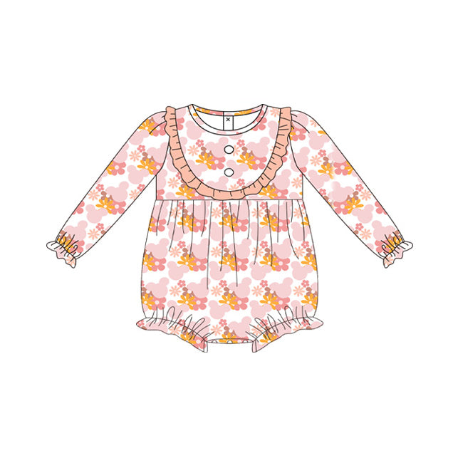 no moq sales LR1521 pre-order baby girls clothes floral pink long sleeve Romper-2024.8.12