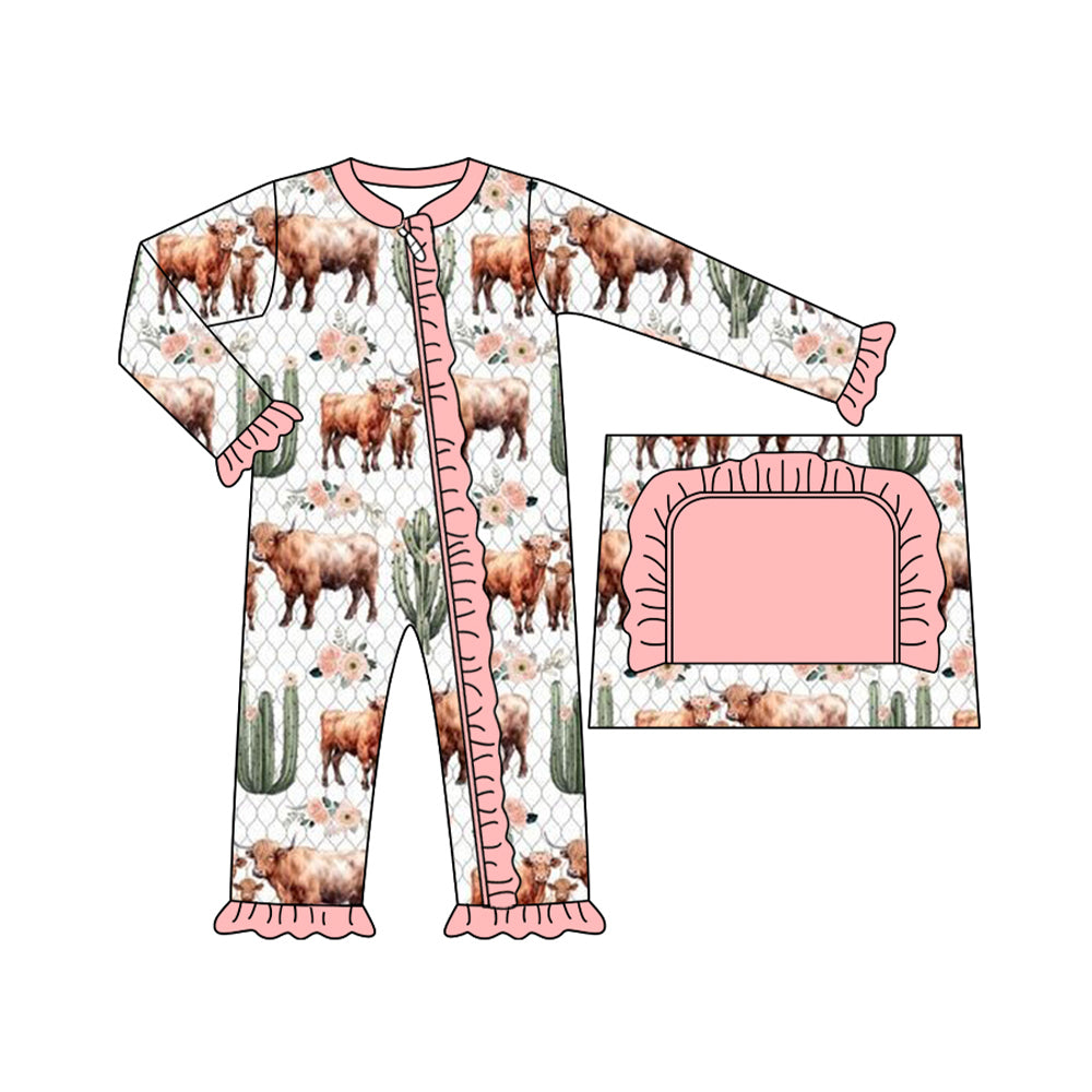 no moq sales LR1522 pre-order baby girl clothes cow catcus long sleeve Romper-2024.8.12