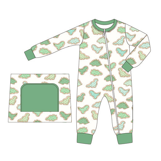 no moq sales LR1523 pre-order baby boys clothes dinosaur green long sleeve Romper-2024.8.12