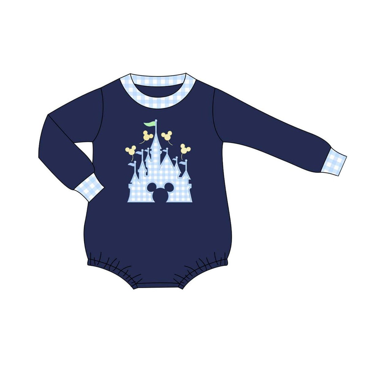 no moq sales LR1525 pre-order baby boys clothes castle navy blue long Romper-2024.8.12