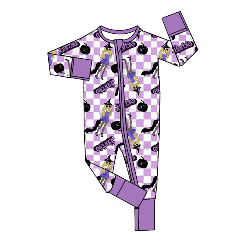 no moq sales LR1530 pre-order baby girls clothes barbie purple long sleeve Romper-2024.8.12