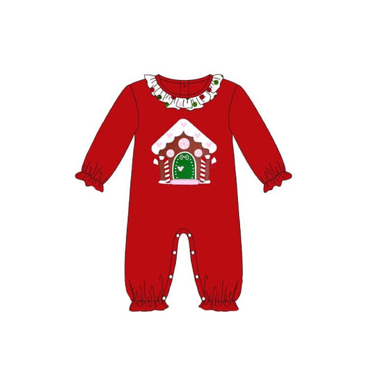 no moq sales LR1538 pre-order baby girls clothes Christmas red long sleeve Romper-2024.8.12