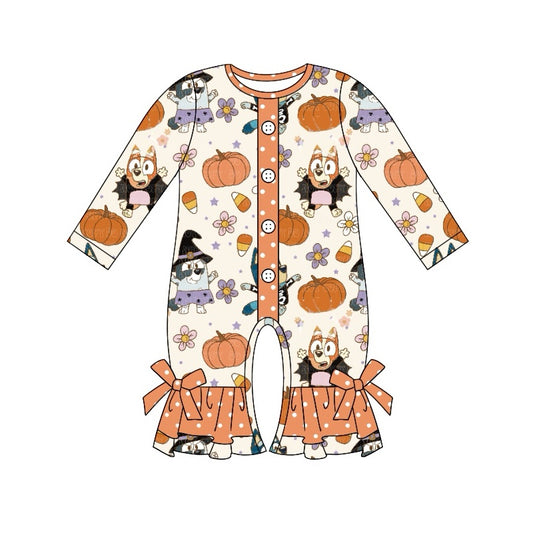 no moq sales LR1541 pre-order baby girl clothes cartoon dog pumpkin orange long sleeve Romper-2024.8.13