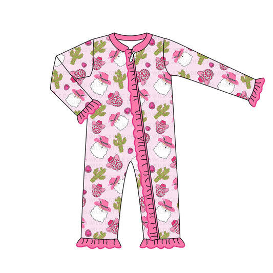 no moq sales LR1543 pre-order baby girl clothes Christmas pink long sleeve Romper-2024.8.13