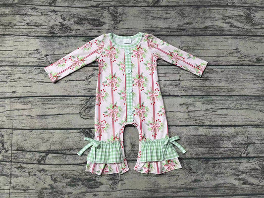 no moq sales LR1544 pre-order baby girl clothes Christmas bow long sleeve Romper