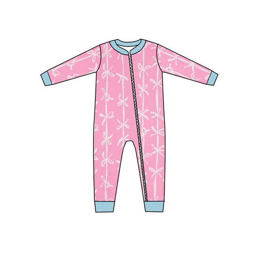 no moq sales LR1552 pre-order baby girl clothes bow pink long sleeve Romper-2024.8.14