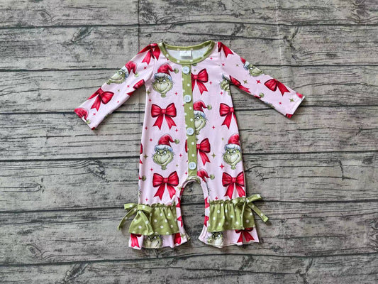 no moq sales LR1557 pre-order baby girl clothes Christmas red bow long sleeve Romper