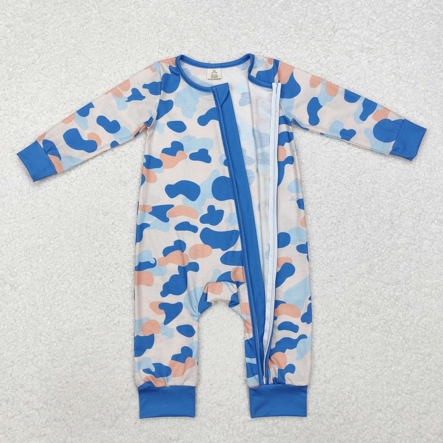 BAMBOO RTS NO MOQ ETA 5/7days Arrived LR1574 Modal camouflage sky blue zipper long-sleeved jumpsuit