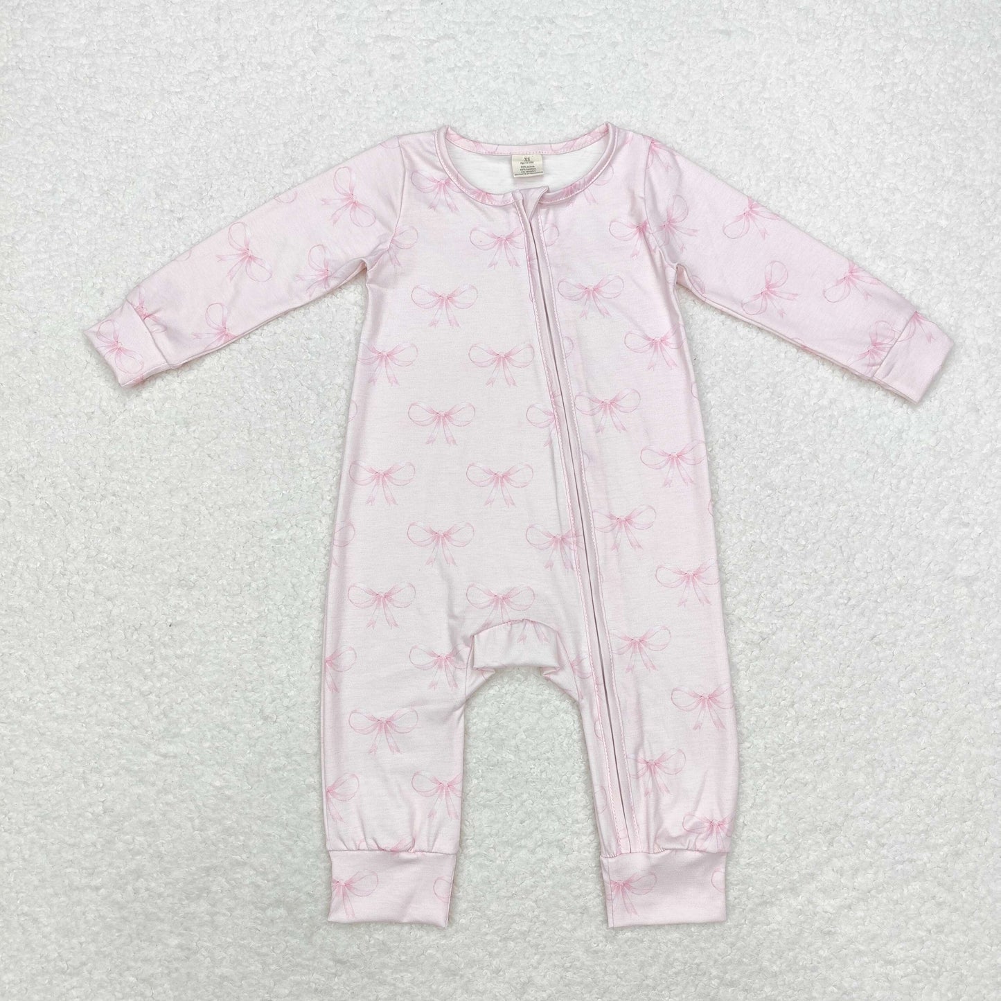 bamboo rts no moq LR1579 Modal pink bow print long sleeve zip-up jumpsuit