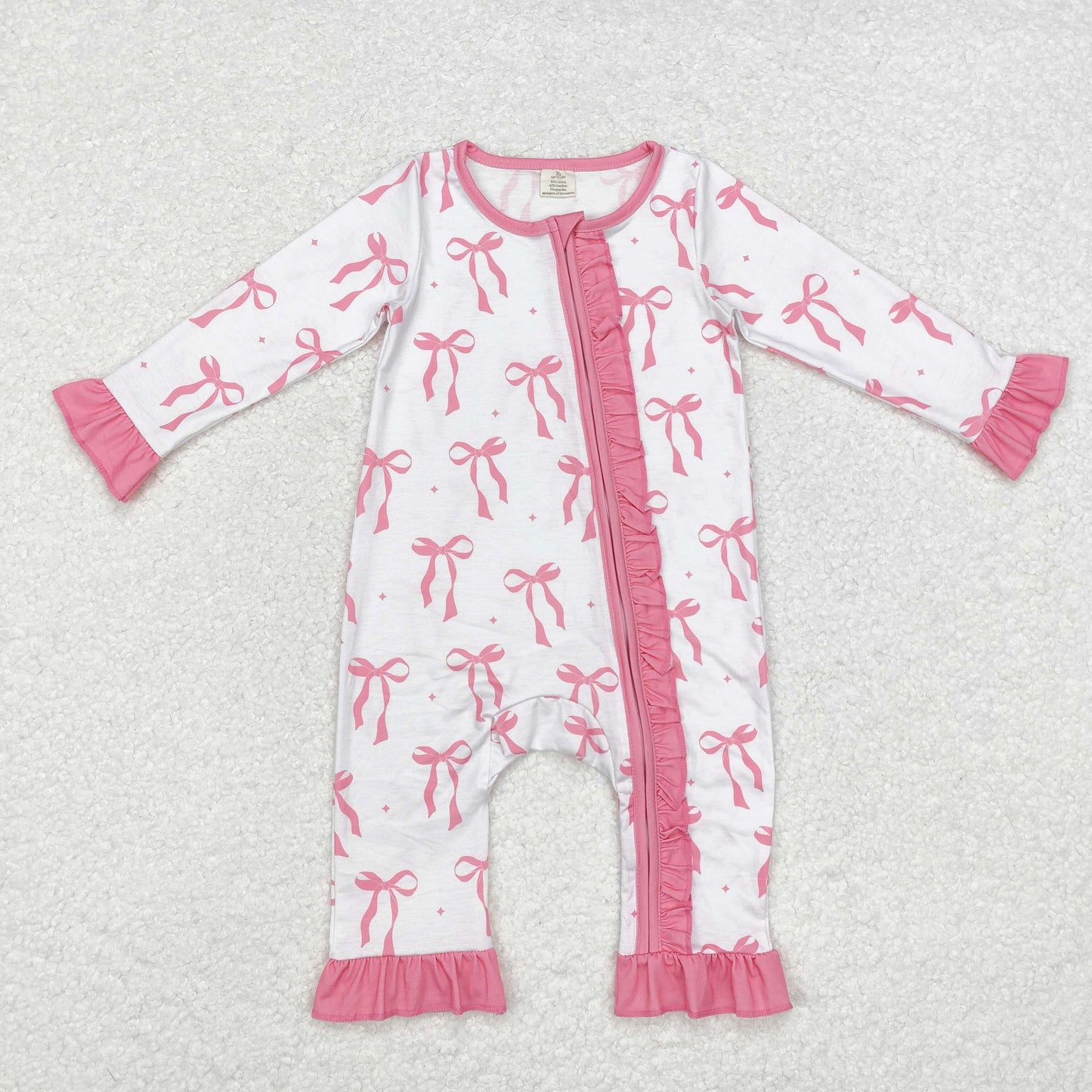 bamboo rts no moq LR1584 Modal pink bow lace long-sleeved jumpsuit