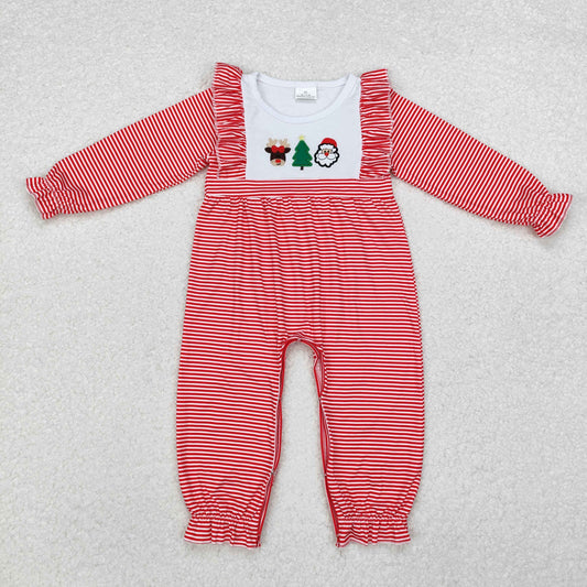 RTS NO MOQ ETA 5/7days arrived LR1588 Embroidery Elk Christmas Tree Santa Claus Pink Lace Long Sleeve Bodysuit