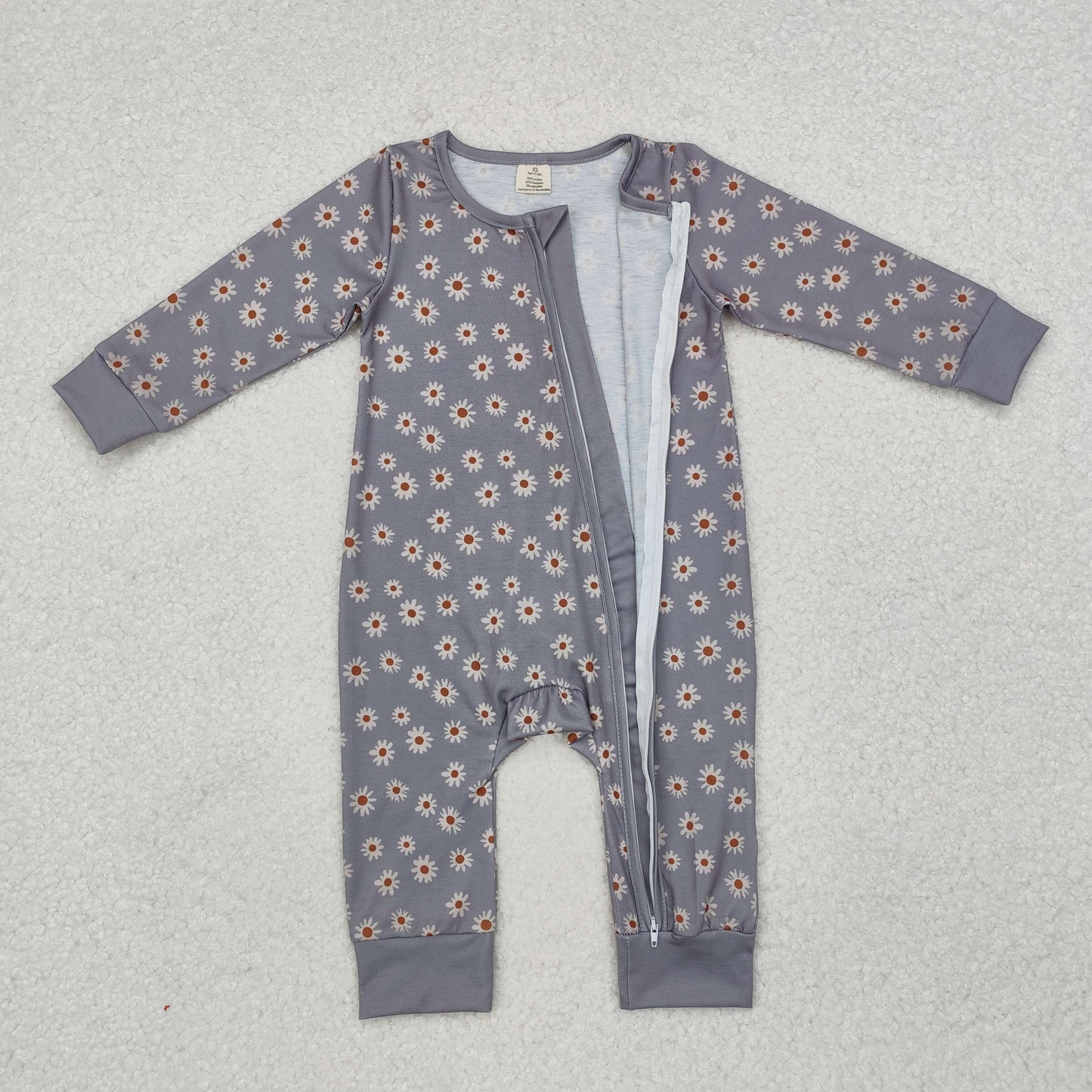 BAMBOO RTS NO MOQ ETA 5/7days Arrived LR1603 Modal daisy pattern zipper long sleeve jumpsuit