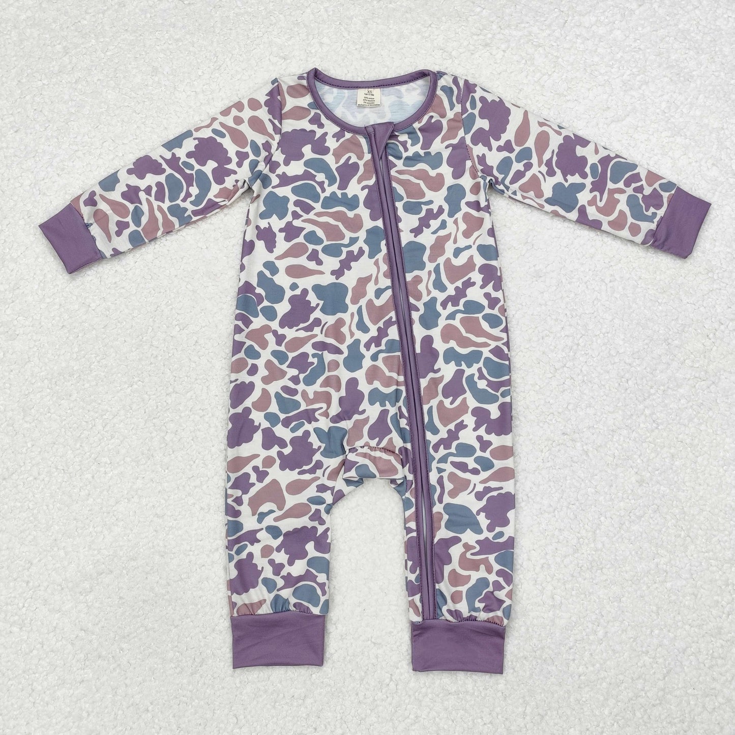 BAMBOO RTS NO MOQ ETA 5/7days Arrived LR1604 Modal Camouflage Purple Zipper Long Sleeve Bodysuit