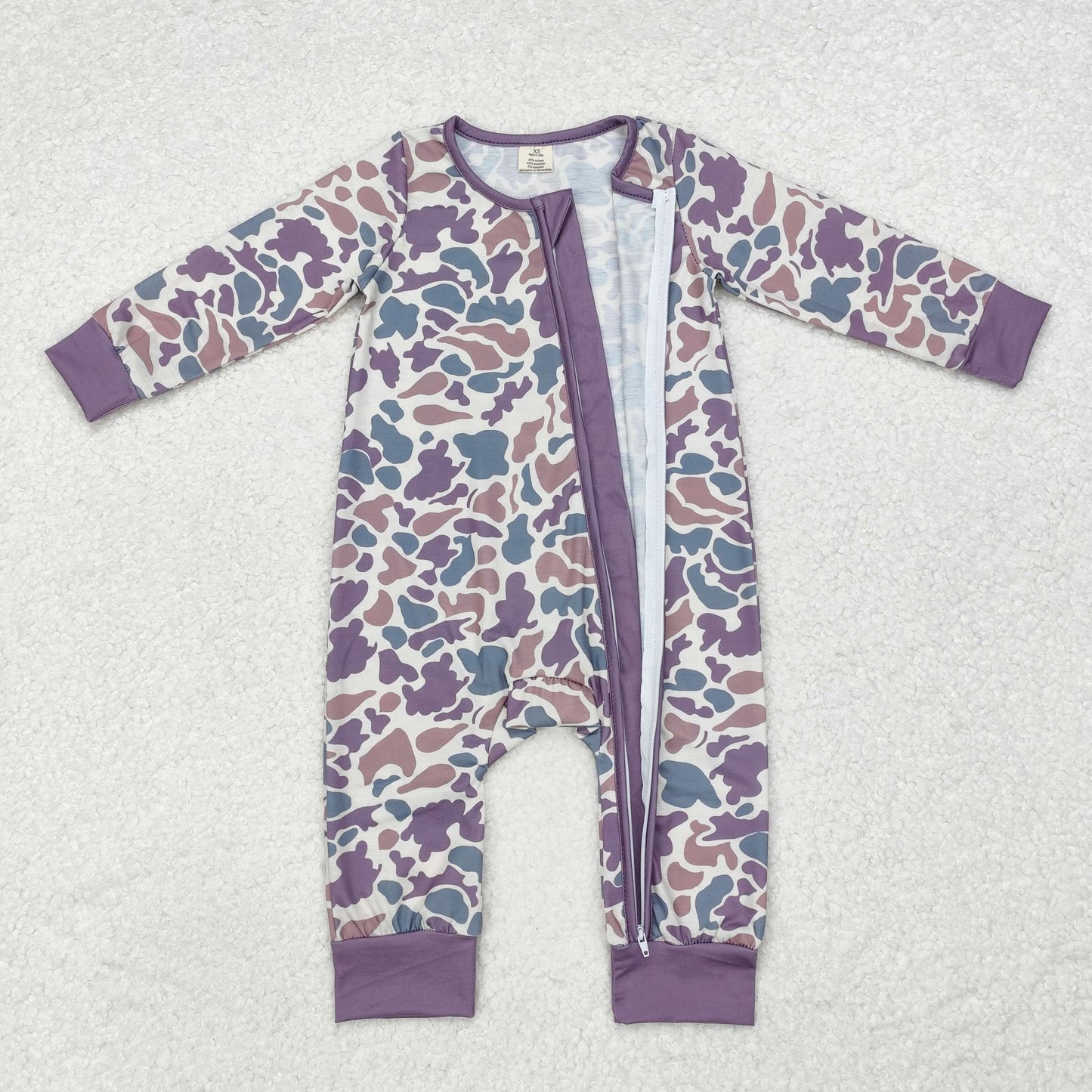 BAMBOO RTS NO MOQ ETA 5/7days Arrived LR1604 Modal Camouflage Purple Zipper Long Sleeve Bodysuit