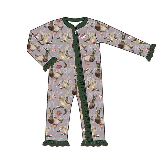 no moq sales LR1606 pre-order baby girls clothes ducks green long Romper-2024.7.30