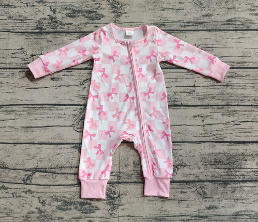 no moq sales LR1607 pre-order baby girls clothes bow pink long Romper