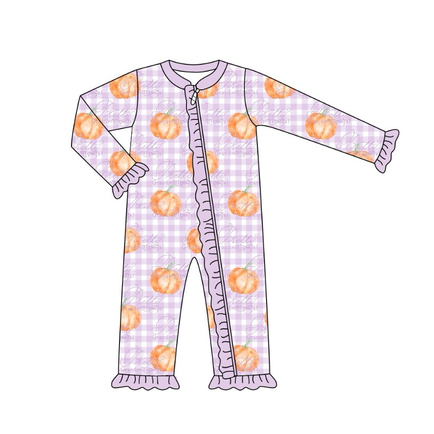 no moq sales LR1610 pre-order baby girls clothes pumpkin purple long Romper-2024.7.30